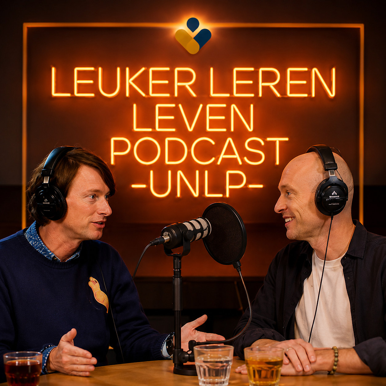 Vincent en Marcel in de podcaststudio
